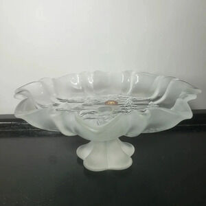 Original Waltherglas Frosted/Clear Glass Plate on Pedestal Winter  Christmas.